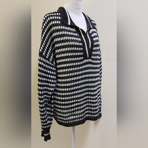 CATO Black and White V-neck Sweater With Collar Women's Size L